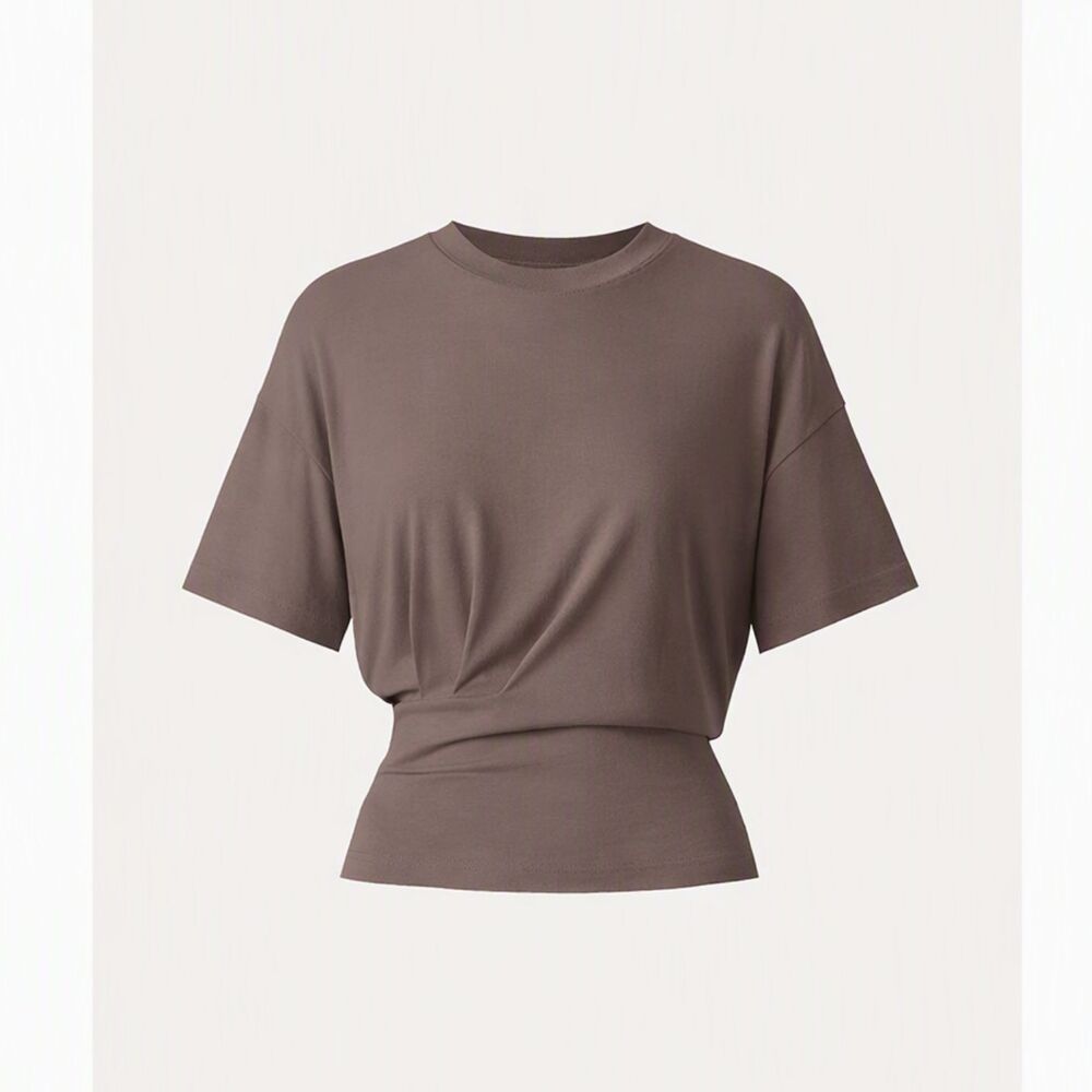 NWT OGL Crewneck Short Sleeve Tucked Tee Penny Brown Modal Suede‑Like Rib Top S